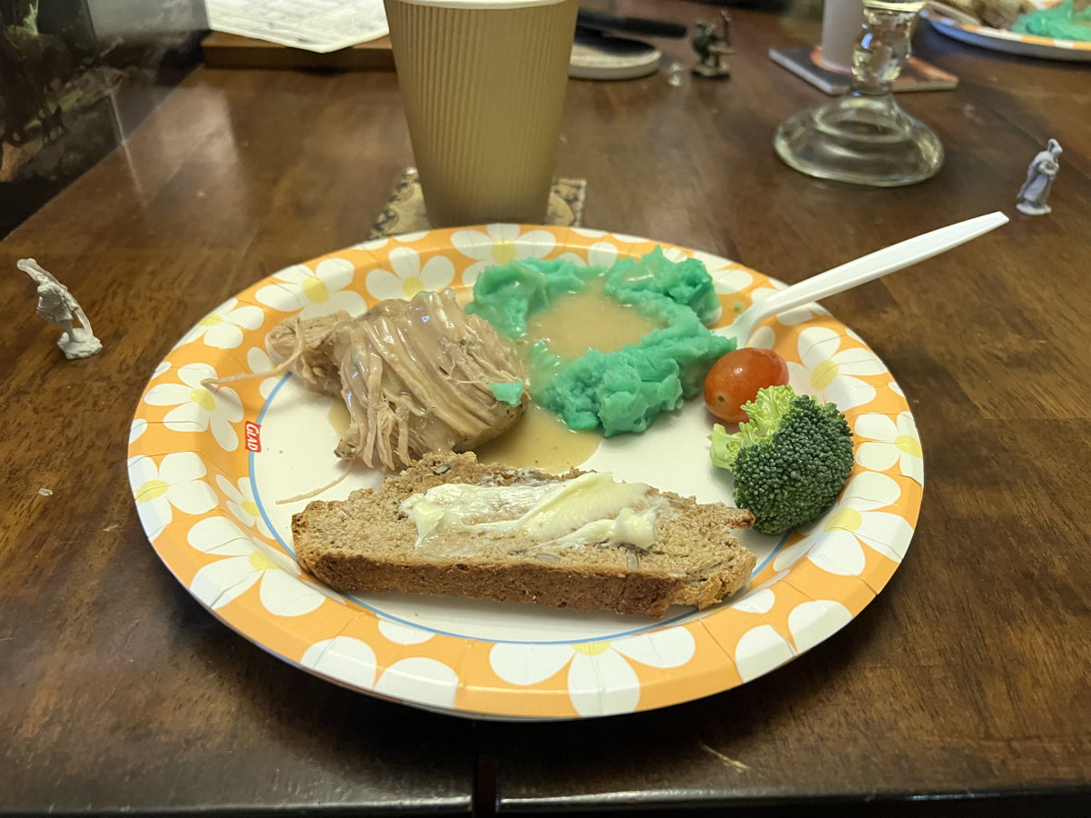 St. Patrick’s Day plate: Green potatoes, soda bread, and pork for St. Patrick’s Day.; food; St. Patrick’s Day; Saint Patrick’s Day