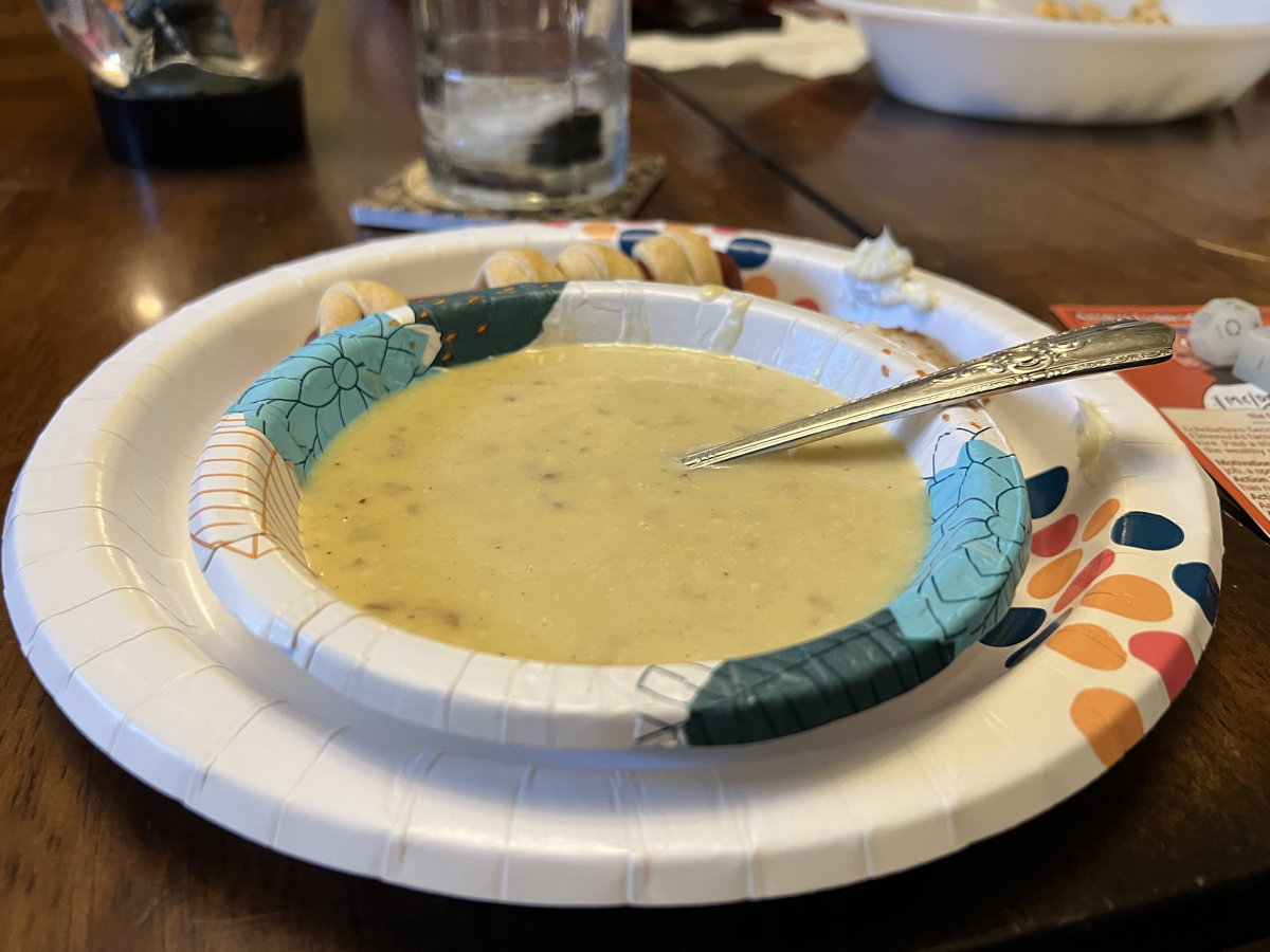 Pumpkin-Coconut Soup: Pumpkin-Coconut Soup, from Carole Clements’s 1995 Gourmet Soup Book.; soups and stews; Hallowe’en; pumpkins; coconut