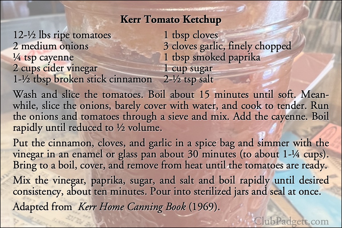 Kerr Tomato Ketchup: Tomato Catsup from the 1969 Kerr Home Canning Book.; sixties; 1960s; ketchup; catsup; tomatoes; recipe